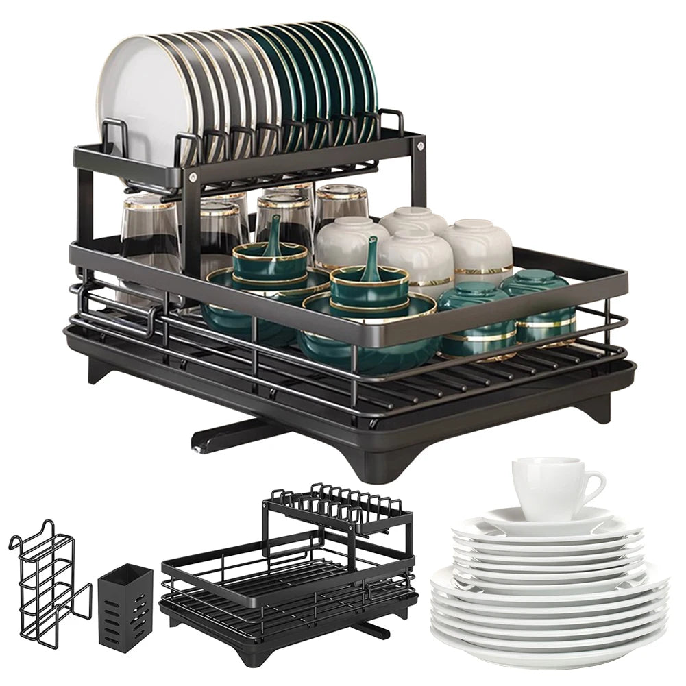 Dish Bowl Drainer Dish Drying Rack Adjustable Kitchen Plates Organizer