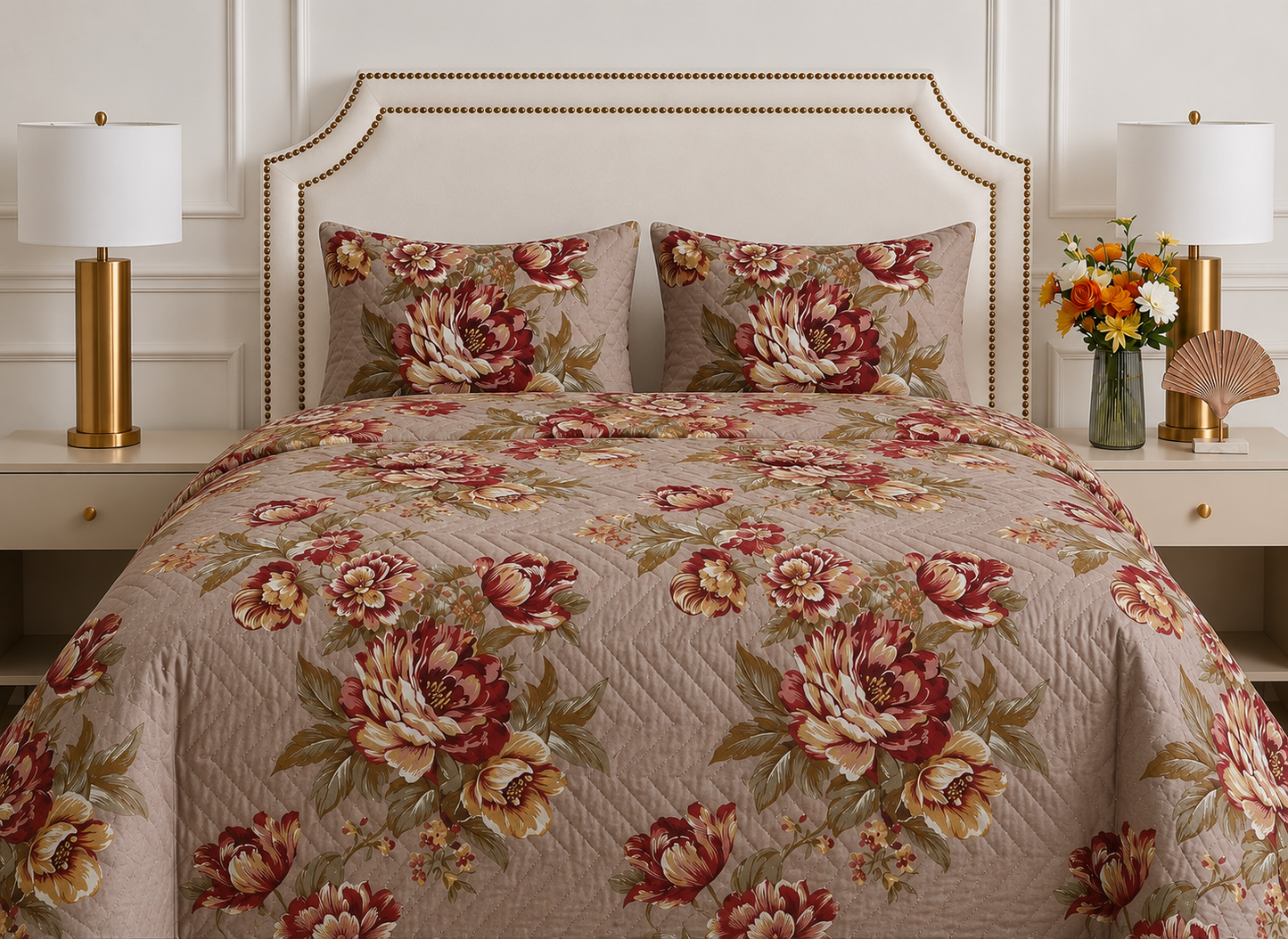 WATERPROOF GOLDEN FLORAL PRINTED BEDSHEET