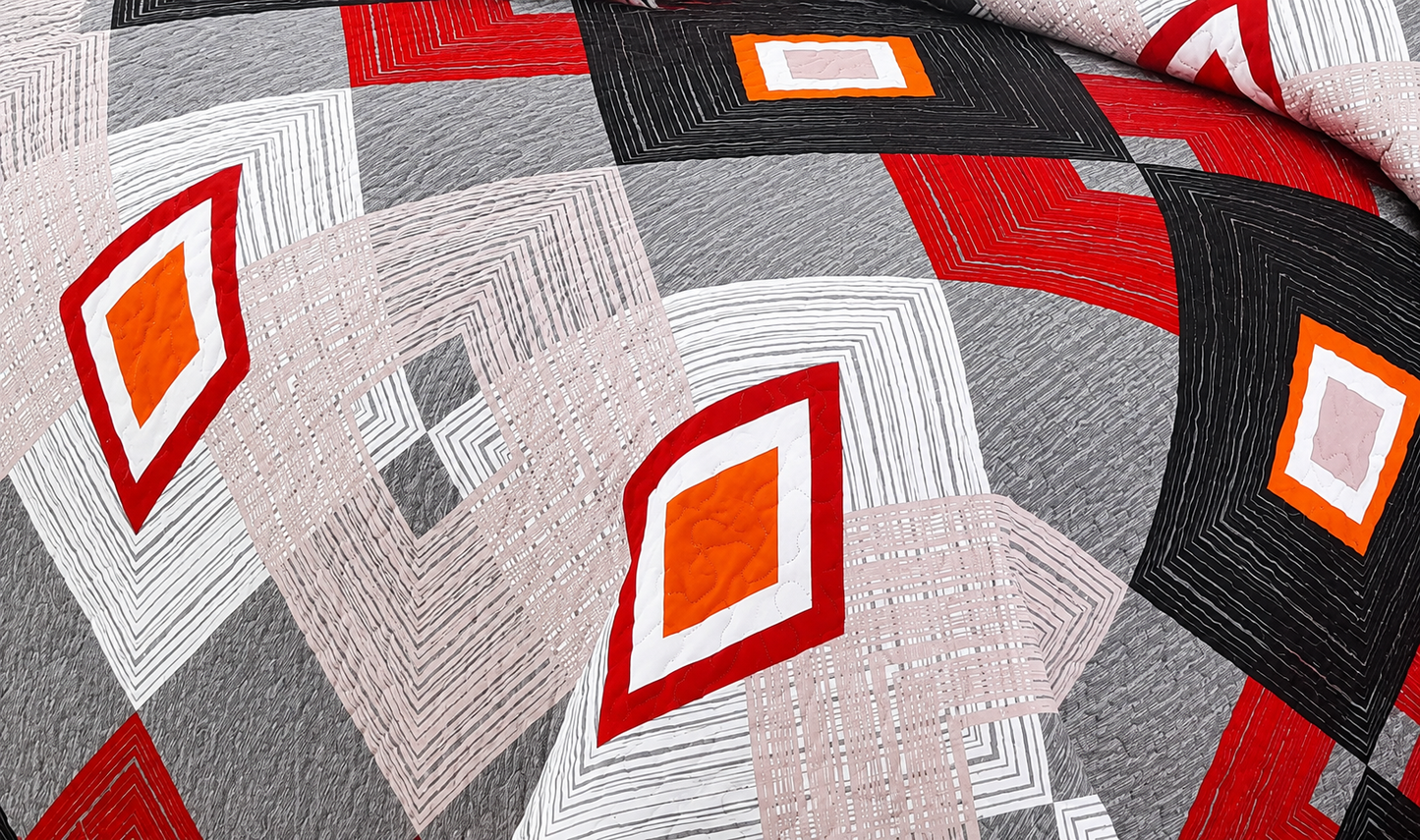 CUBICAL RED PRINTED BEDSHEET