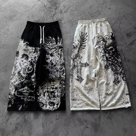 2026 Summer Y2K Retro Casual Pants Gothic Direct Spray Printing