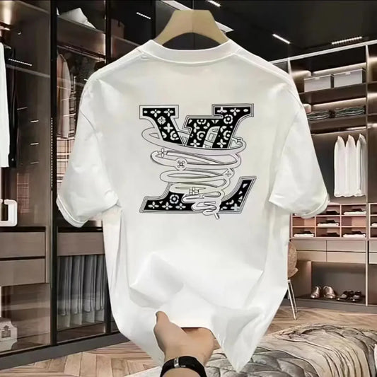 New 100% pure cotton men's luxurious brand letter print LV T-shirt