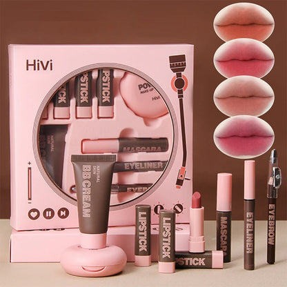 Women's Christmas makeup set, 9 lipsticks & powder press & BB cream... & many more