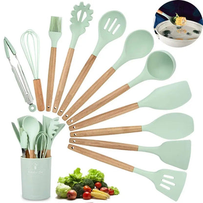 Silicone Cooking Utensils Set - 446°F Heat Resistant Kitchen Utensil