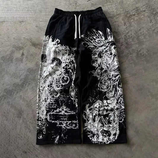2026 Summer Y2K Retro Casual Pants Gothic Direct Spray Printing
