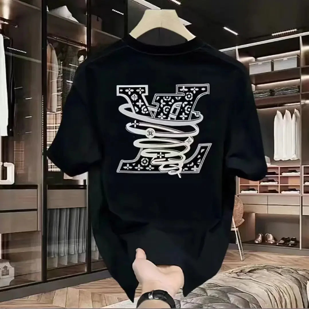 New 100% pure cotton men's luxurious brand letter print LV T-shirt