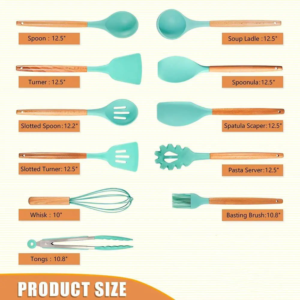 Silicone Cooking Utensils Set - 446°F Heat Resistant Kitchen Utensil
