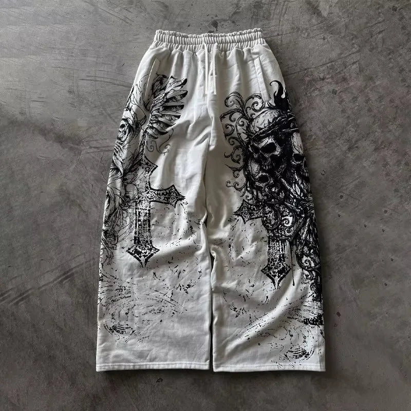 2026 Summer Y2K Retro Casual Pants Gothic Direct Spray Printing