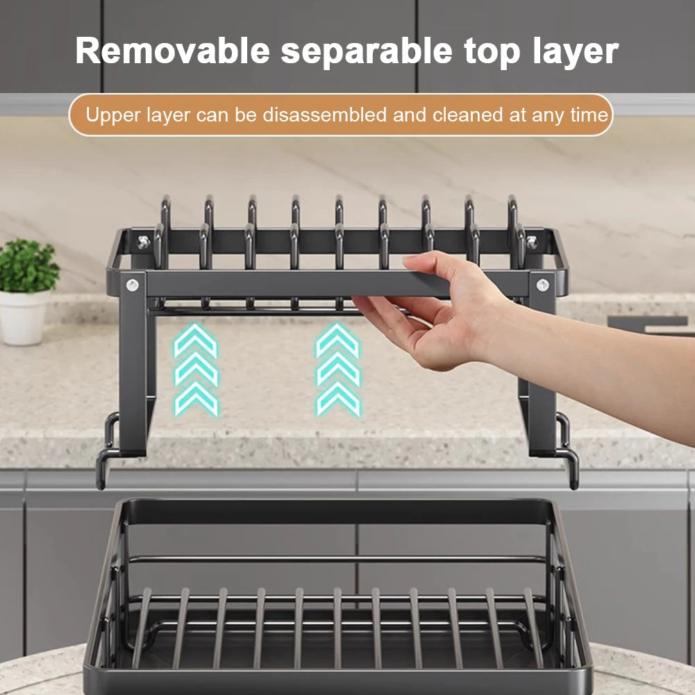Dish Bowl Drainer Dish Drying Rack Adjustable Kitchen Plates Organizer