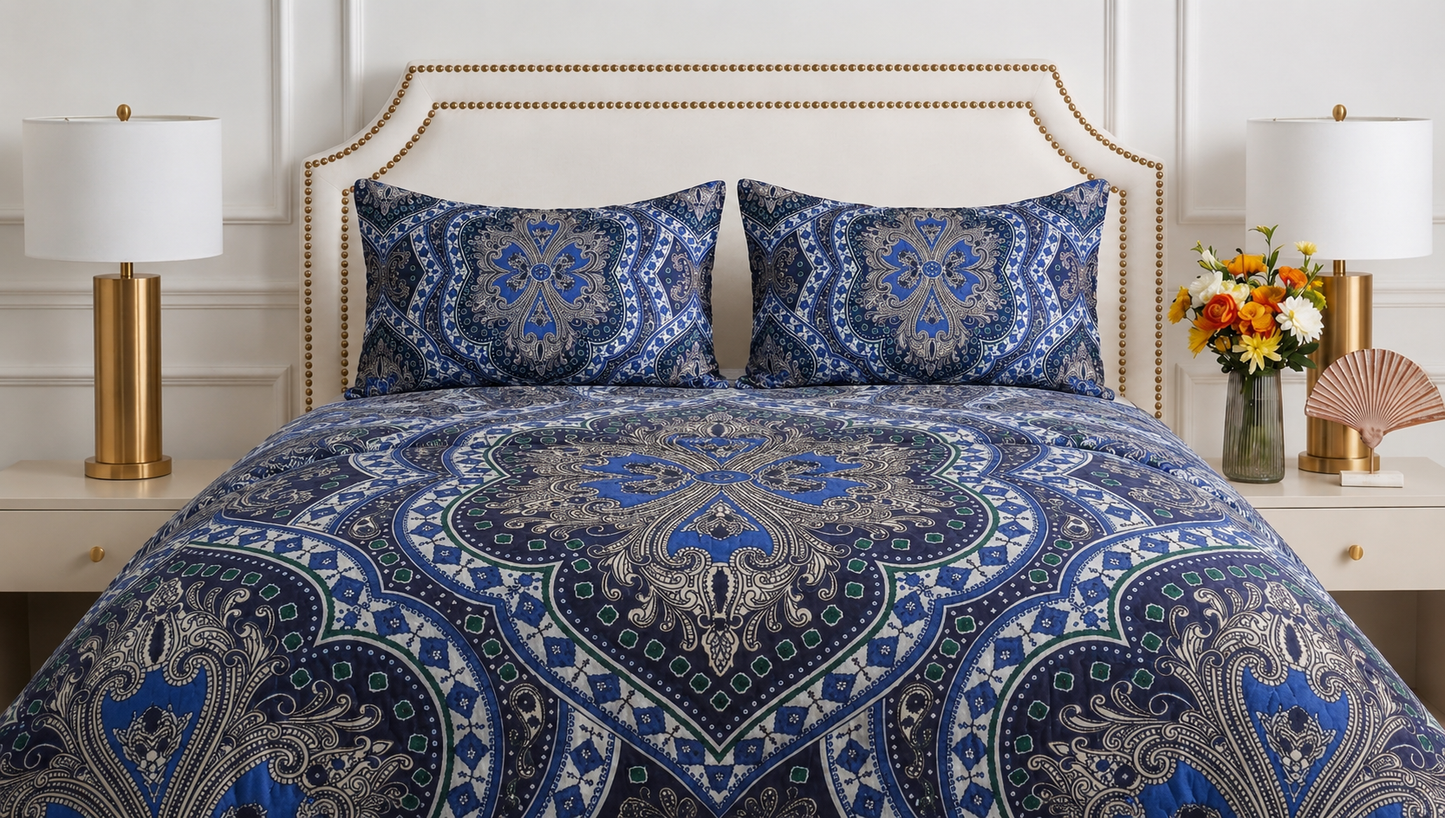 DESIGNER BLUE PRINTED BEDSHEET