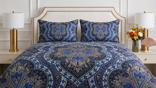DESIGNER BLUE PRINTED BEDSHEET