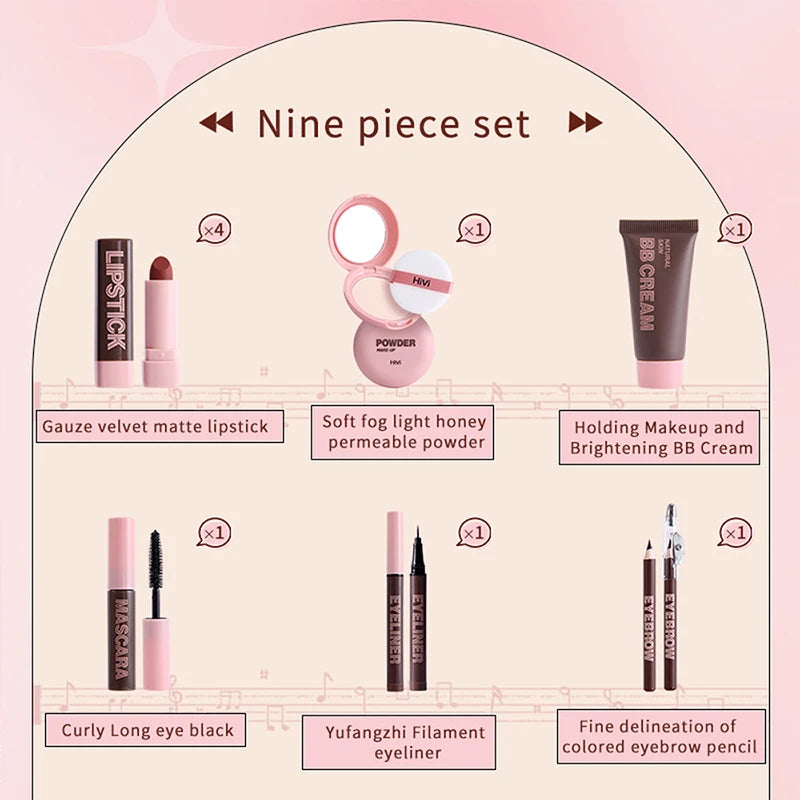 Women's Christmas makeup set, 9 lipsticks & powder press & BB cream... & many more