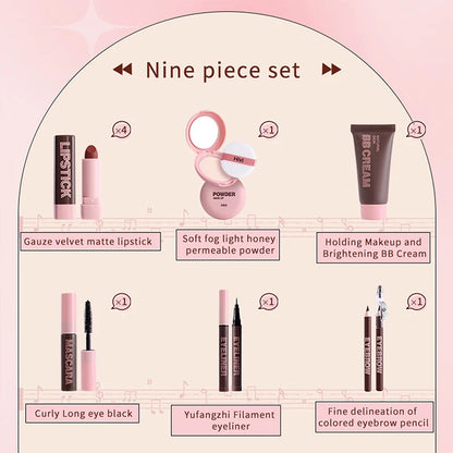 Women's Christmas makeup set, 9 lipsticks & powder press & BB cream... & many more