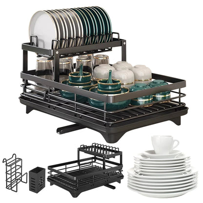 Dish Bowl Drainer Dish Drying Rack Adjustable Kitchen Plates Organizer