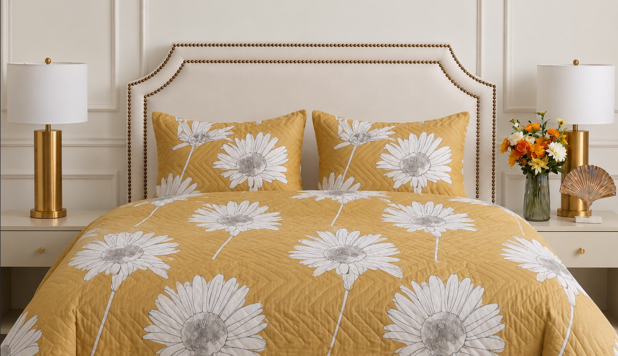 YELLOW FLORAL PRINTED BEDSHEET