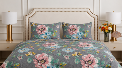 GREY FLORAL PRINTED BEDSHEET