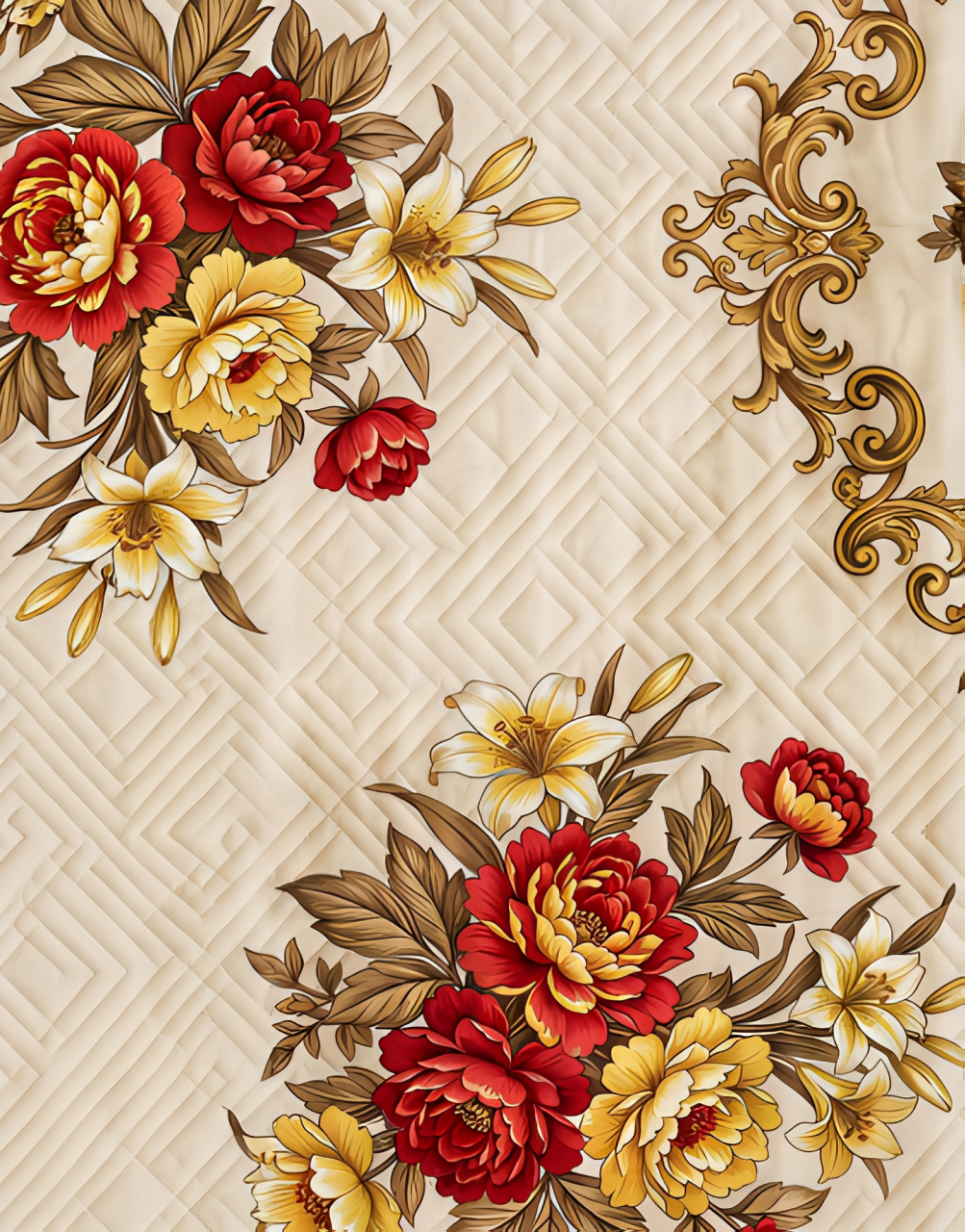 WATERPROOF GOLDEN FLORAL PRINTED BEDSHEET