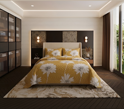 YELLOW FLORAL PRINTED BEDSHEET