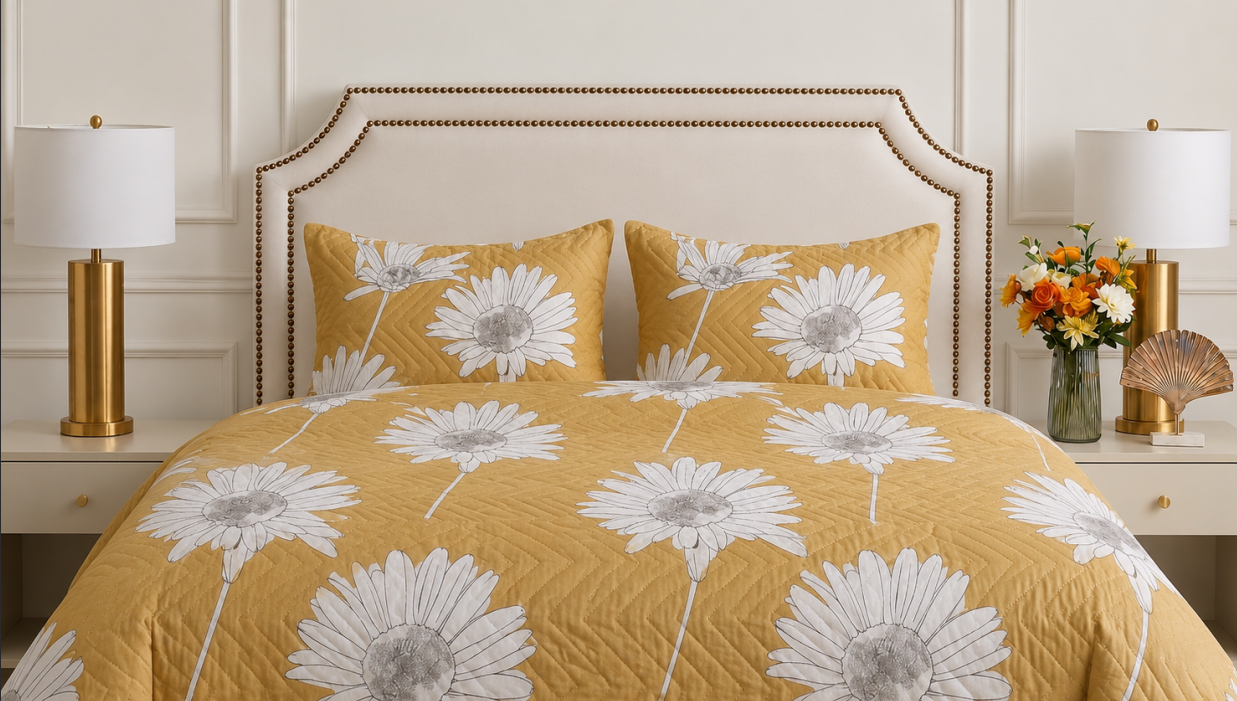 YELLOW FLORAL PRINTED BEDSHEET