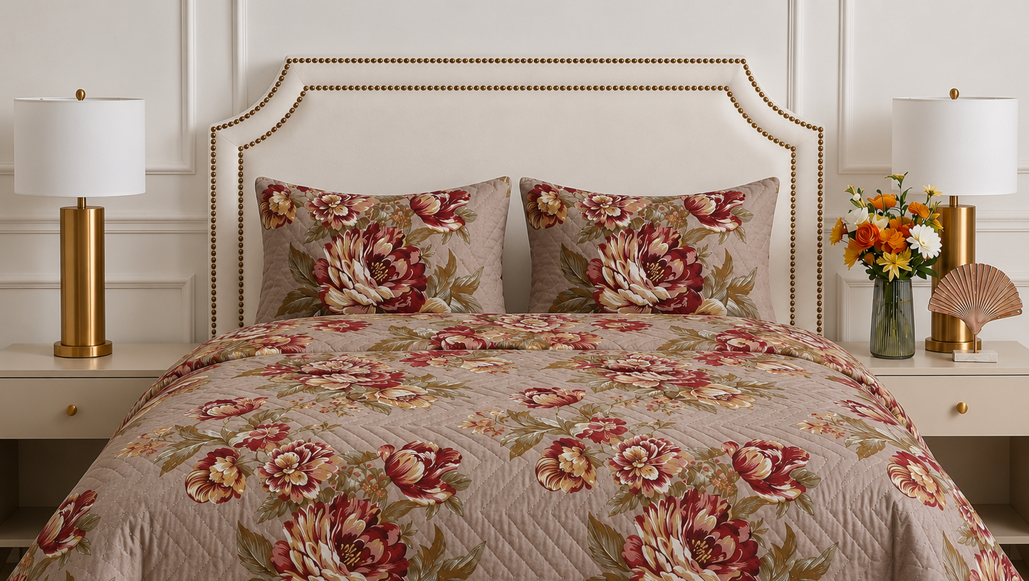 WATERPROOF GOLDEN FLORAL PRINTED BEDSHEET